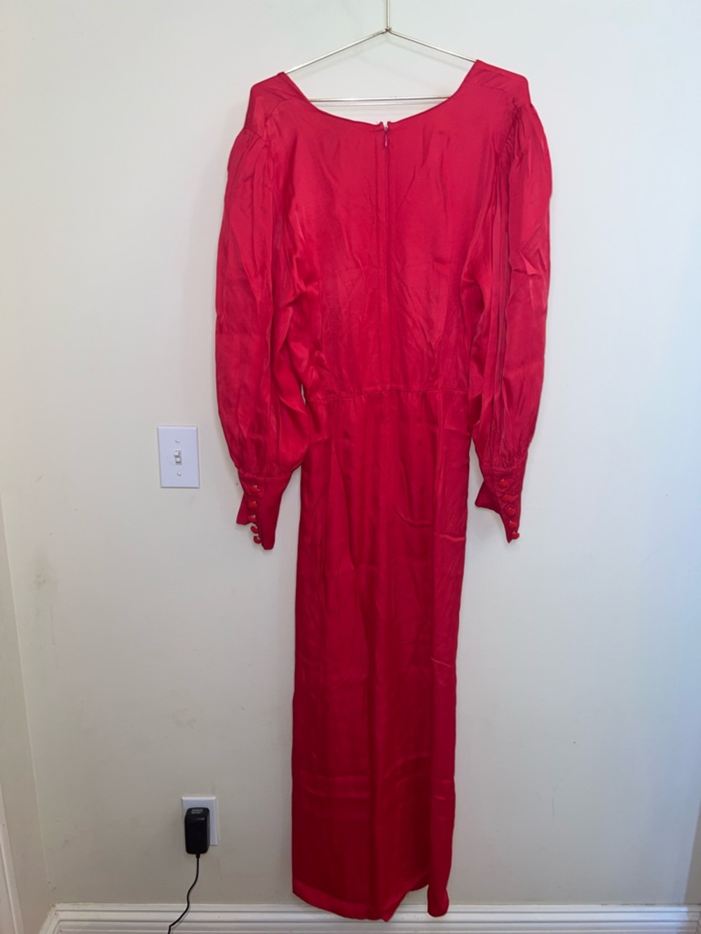 Farm Rio Red Cutout Maxi Dress Beaded Buttons Slit NWT Size Large - Picture 5 of 15
